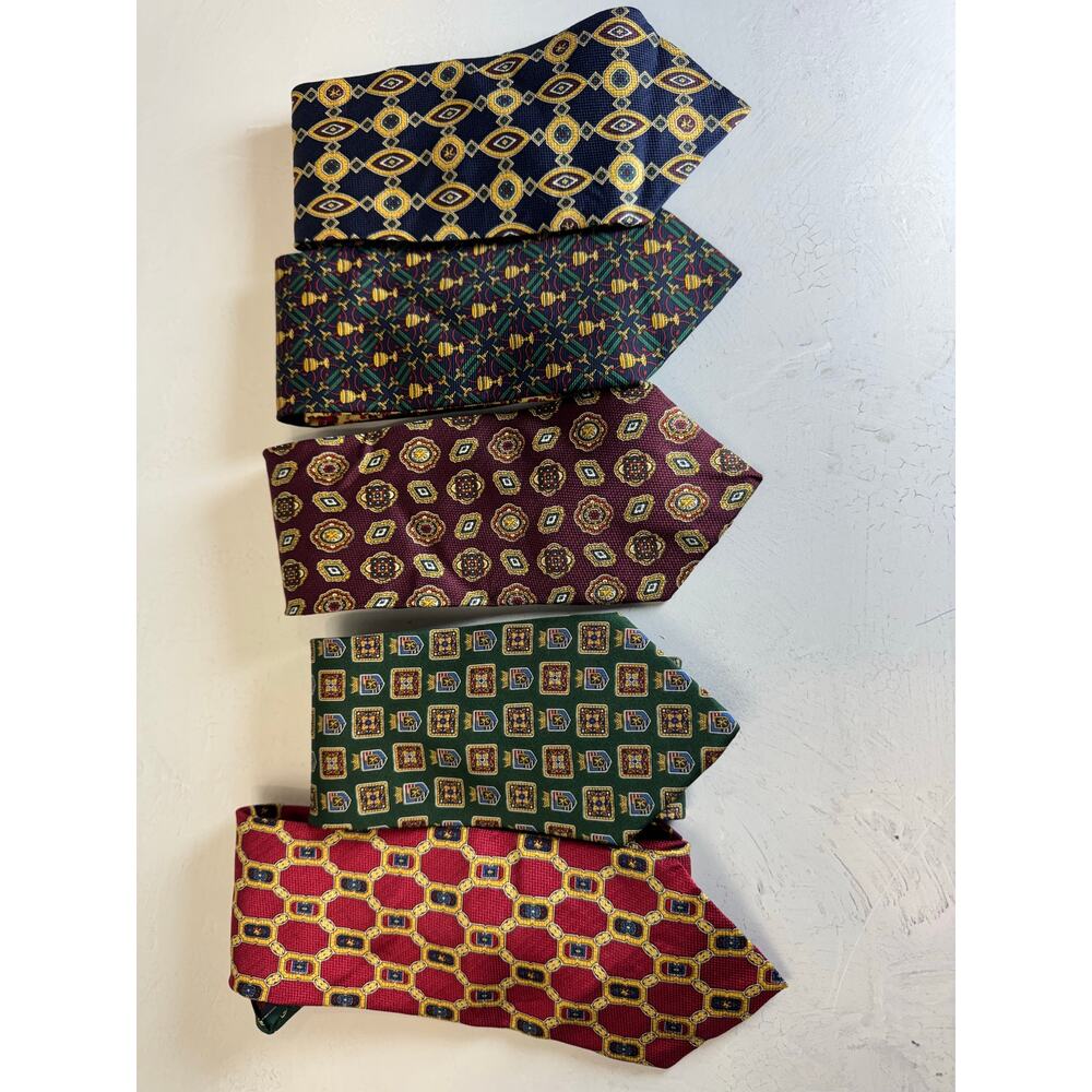 Tommy Hilfiger Silk Tie Lot of 5 Geometric Medallion Crest Neckties Classic 90s